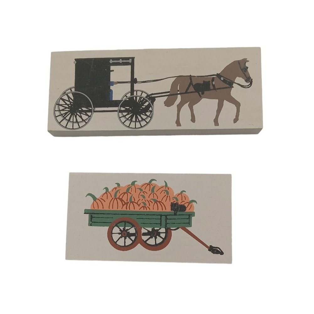 VTG Cat's Meow Village Amish Buggy and Pumpkin Wagon Accessories